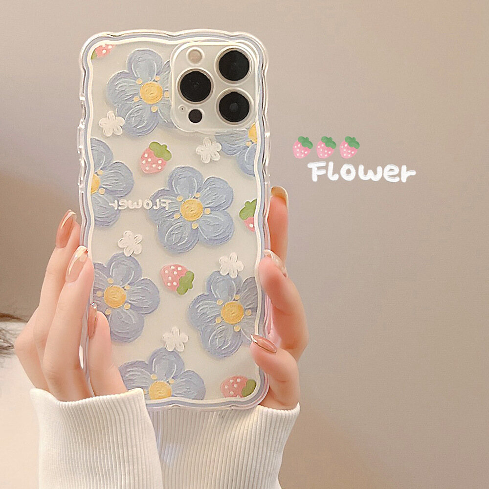 Small Fresh Strawberry Flowers Soft Silicone Cute Casing IPhone 15 15plus 15pro 15promax 14 14plus 14pro 14promax 13mini 13 13Pro 13pro Max 12Mini 12 12Pro 12Pro Max 11 11Pro 11ProMax XS Max XR XS Case for IPhone 8 Plus 7 8 7 Plus Fashion Phone Cover