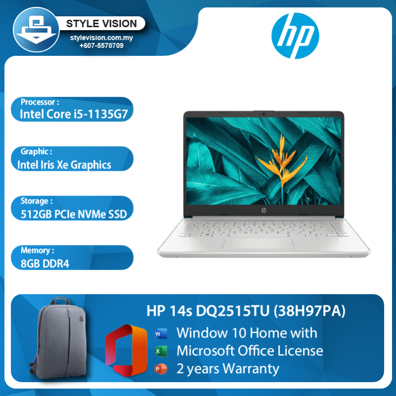 HP Laptop 14s-DQ2515TU (38H97PA) (I5-1135G7/8GB/512GB SSD/14FHD/Window10/OPI/2 yrs Warranty) Malaysia