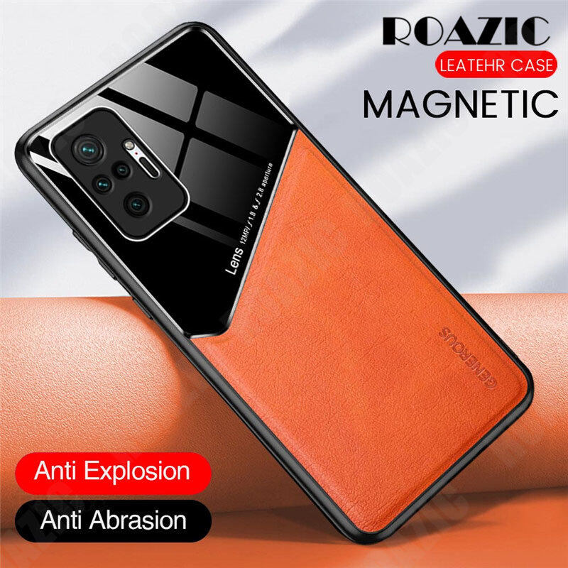 Roazic dành cho xiaomi redmi note 10 note 10 pro note 10 pro max note 9 note 9s note 9 pro ốp điện thoại vỏ thủy tinh từ tính kết cấu da, ốp lưng chống sốc cạnh mềm