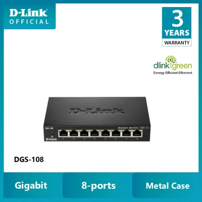 D-LINK DGS-108 8 Port 10/100/1000 Gigabit Ethernet Desktop Unmanaged Switch in Metal Casing support MDI/MDIX (8-Port)
