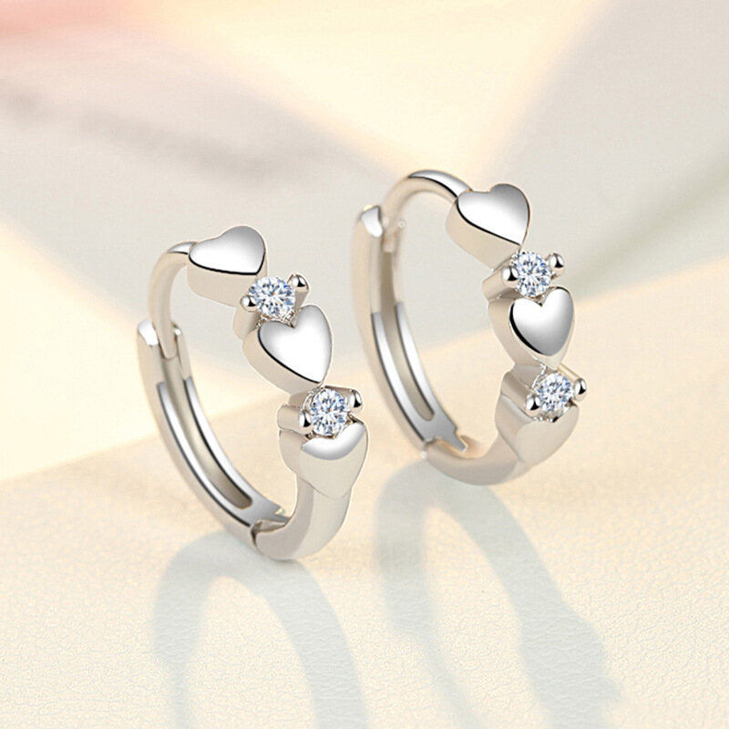 【♡Nhà Bé Gái Đáng Yêu♡】 1 Cặp Bông Tai Vòng Bạc 18K Kim Cương Giả Hình Trái Tim Thanh Lịch Đơn Giản Phong Cách Hàn Quốc Dành Cho Nữ, Quà Tặng Cặp Đôi Trang Sức