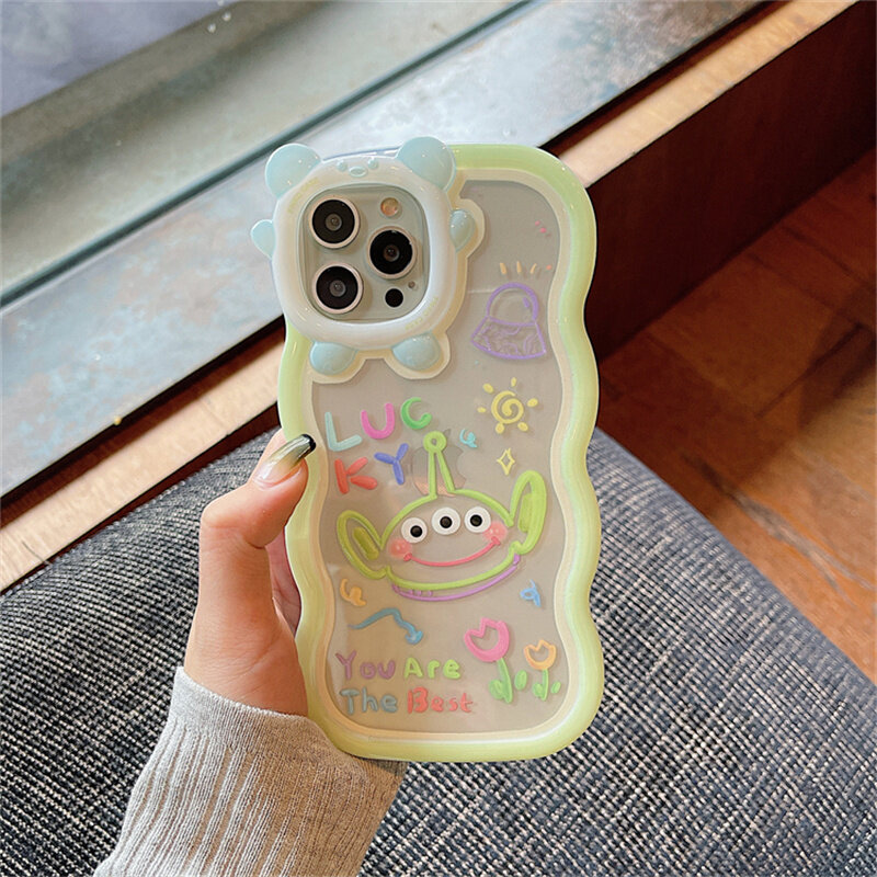 Ốp Cho iPhone 14 13 12 11 Pro Max X XR Xs Max 8 7 6 6S Plus SE 2020 Ốp Điện Thoại Tai Gấu Sóng Quái Vật Màu Xanh Lá Vỏ Bảo Vệ Mềm Trong Suốt