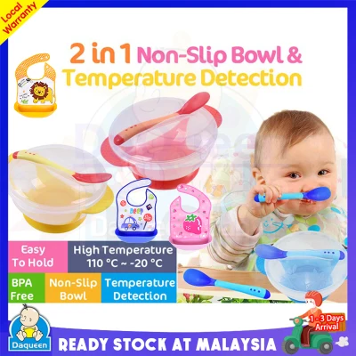 Local Stock Baby Learning Dishes Bowl With Suction Cup Kids Safety Dinnerware Set Assist Temperature Sensing Spoon Tableware