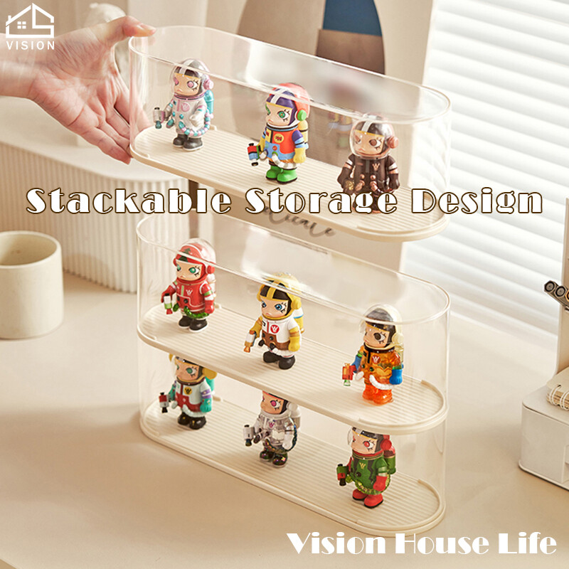 Tầm Nhìn 1Pcs Stackable Đồ Chơi Lưu Trữ Hộp Trong Suốt Chống Bụi Mô hình búp bê hộp hiển thị Pop Mart Tay Cầm giá lưu trữ Với Rõ Ràng Bìa Cầm Tay kệ trưng bày