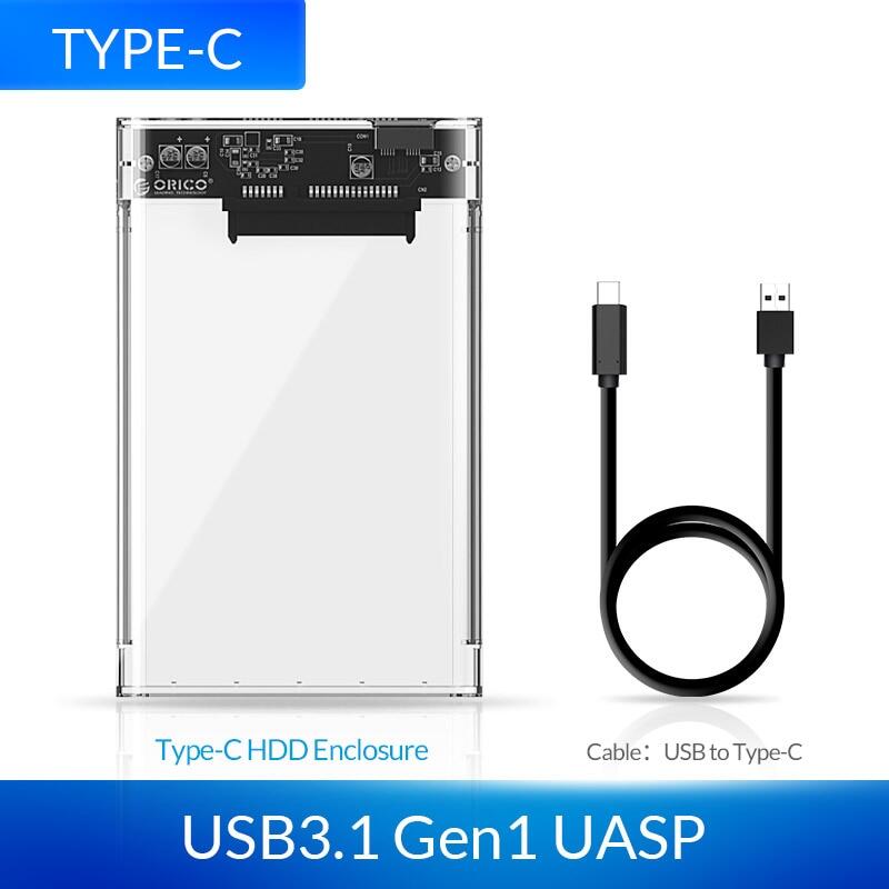 Orico hdd case 2.5 inch transparent sata to usb 3.1 hard disk tool free 5gbps 4tb uasp type-c ssd enclosure 10gbps
