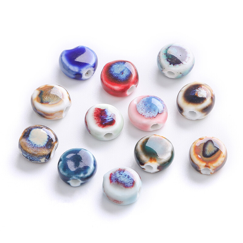 10 Cái/túi Hạt Charm Hình Đĩa Tròn Phẳng Sứ Trung Quốc Thủ Công Tinh Tế Độc Đáo Chất Lượng Cao 11Mm, Cho Bông Tai Vòng Cổ Vòng Tay Phụ Kiện Làm Thủ Công Trang Sức Tự Làm