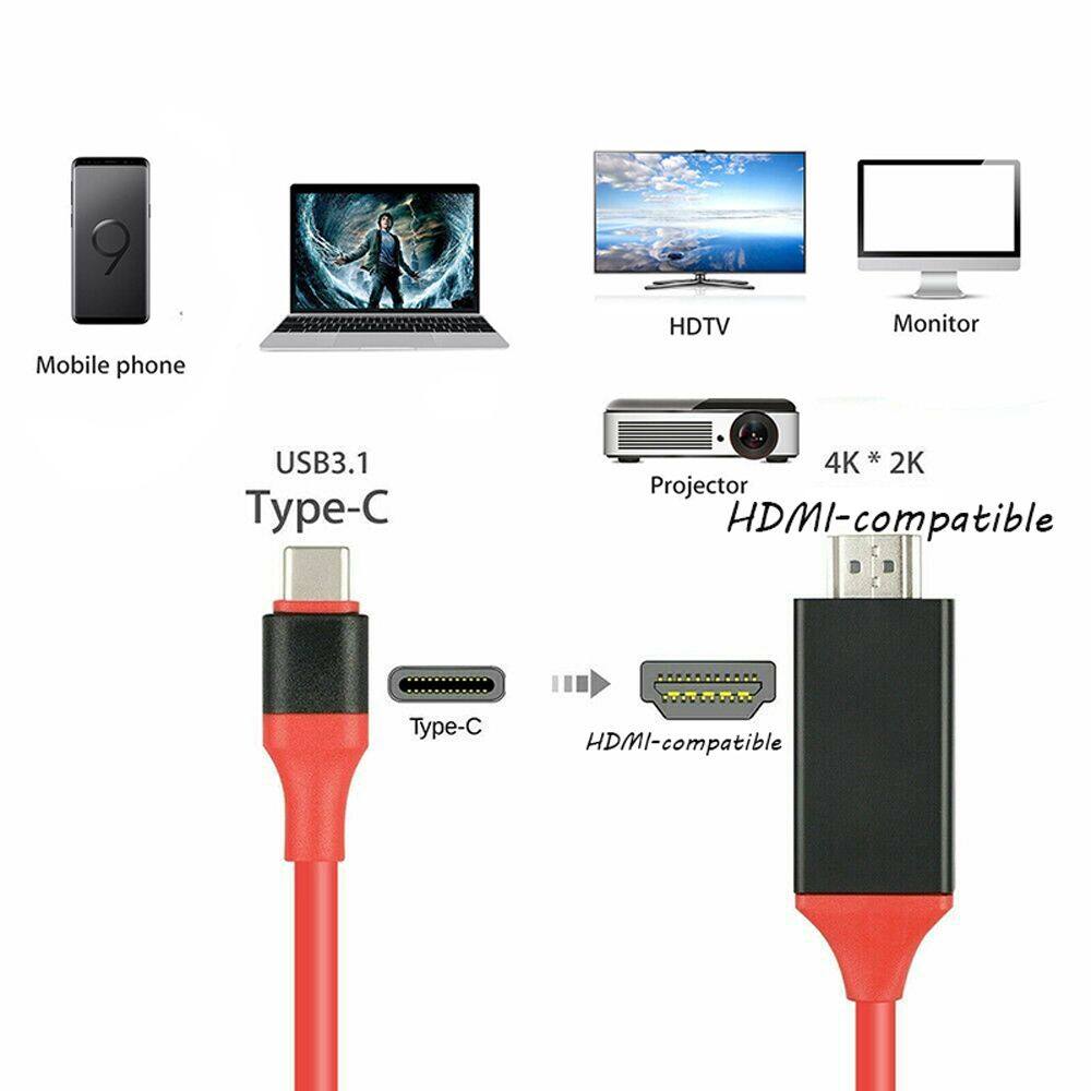 GEHW Type C 2m HD USB Hubs HDMI-compatible Cable Computer Accessories Type C To HD Cable Projection Line HDMI Adapter USB C 3.1 to HDMI Cables Conversion Line Type C to HDMI Adapter USB C to HDMI Cable