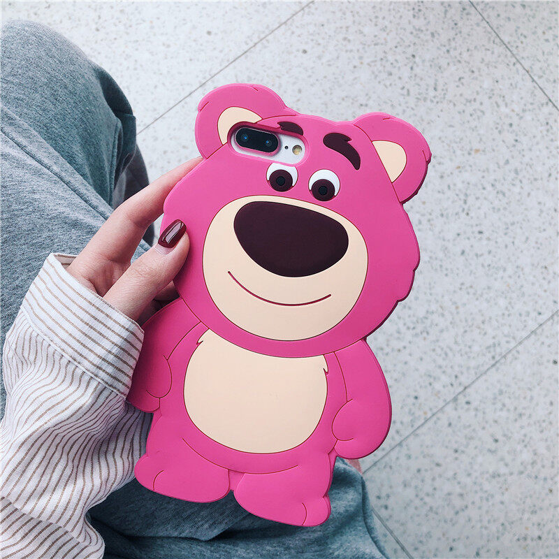 Ốp lưng điện thoại hình gấu ba chiều màu hồng dễ thương cho iPhone 6 7 8 Plus Ốp lưng mềm cho Iphone XS Max XR chống rơi và trầy xước cho Ốp lưng điện thoại Ốp lưng màu rắn cho Apple iPhone 11 Pro Max quà Tặng bé gái SE 2020