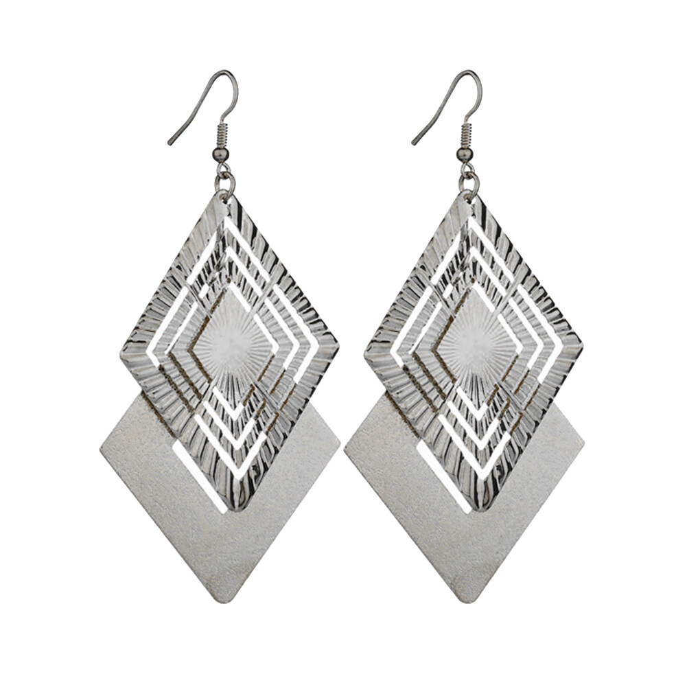 Khuyên tai dài hình thoi hai lớp rỗng thời trang Gravitational Wave