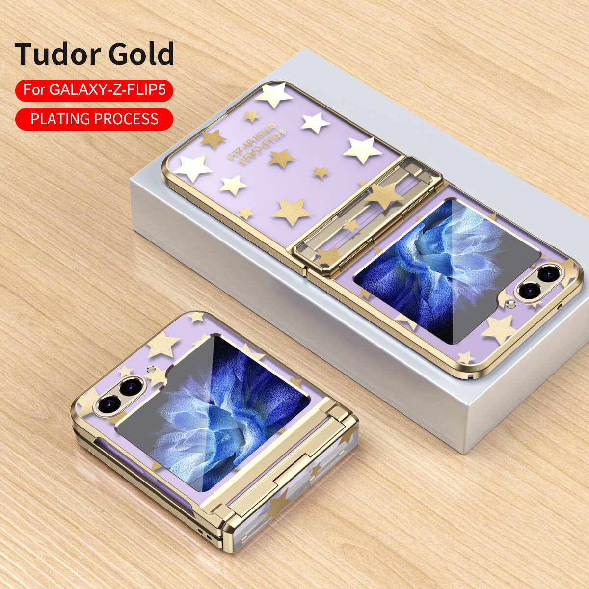 Hoce zflip5 hinge stars luxury plating clear phone case for samsung galaxy z flip 5 5g zflip4 zflip3 shockproof cover