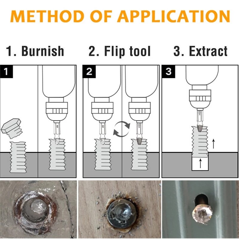 Broken double head screw extractor, sliding thread and broken wire remover 4341 hexagon drill set, broken wire extractor