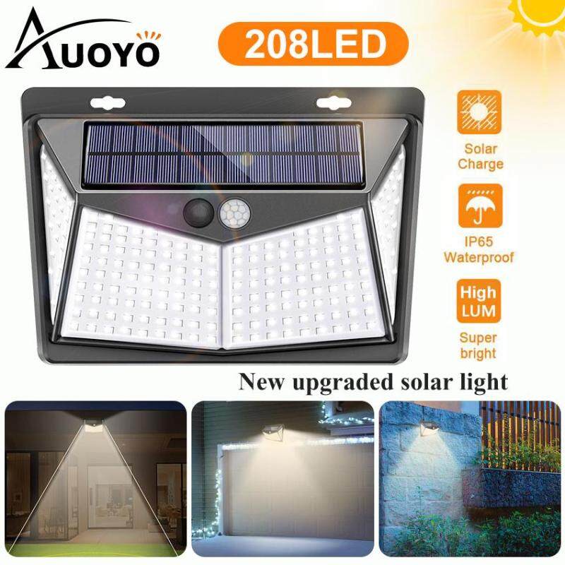 Auoyo 208LED Solar Lights Outdoor Lighting Wireless Sensor Solar Lights Outdoor 270° Wide Angle Lamp IP65 Waterproof for Yard Garage Deck Pathway Porch