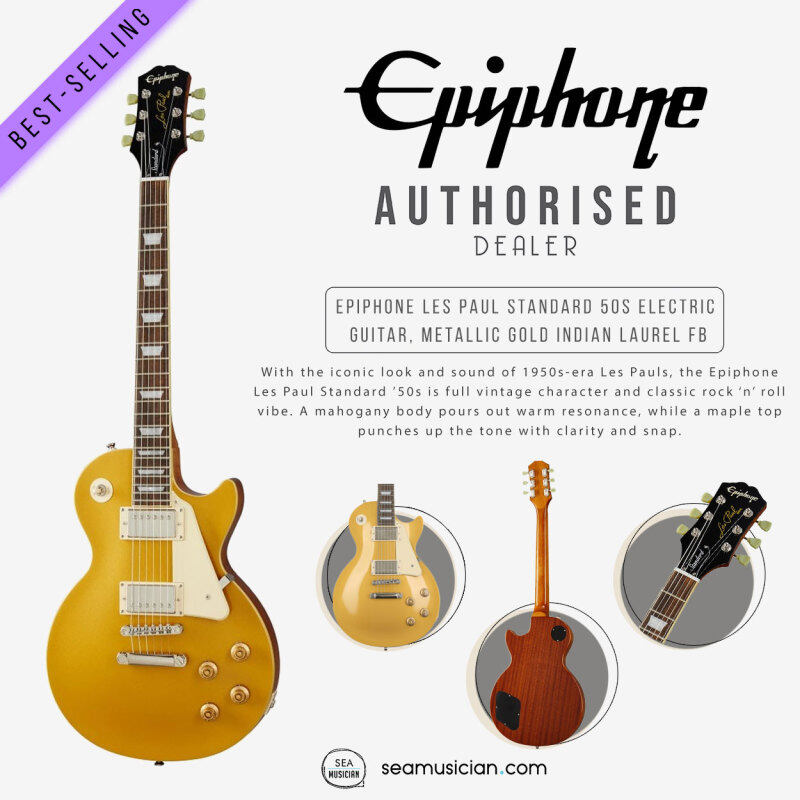 EPIPHONE EILS5MGNH1 LES PAUL STANDARD 50S METALLIC GOLD SOLIDBODY ELECTRIC GUITAR (MAHOGANY BODY/MAPLE TOP/INDIAN LAUREL FINGERBOARD/LOCKTONE BRIDGE/SEAMUSICIAN) Malaysia