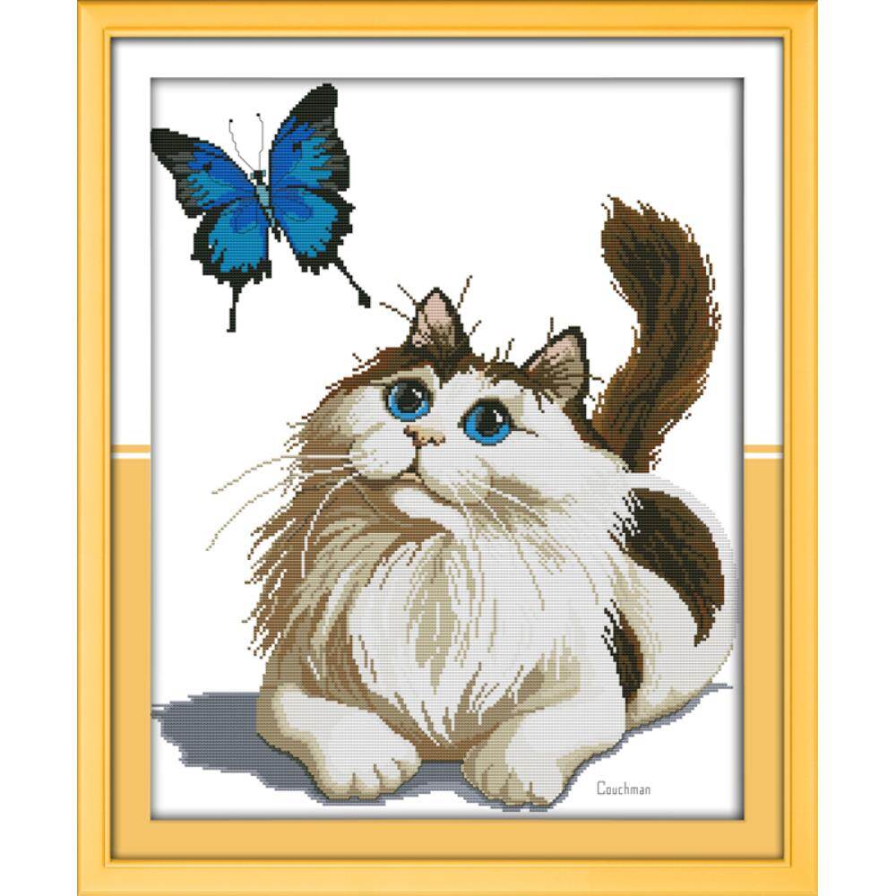 Cat and butterfly Stamped Cross Stitch Complete Set Four 11CT 14CT DIY Handmade Embroider Needlework DMC Complete Kits Pattern Pre-Printed On the Cloth Home Room Decor