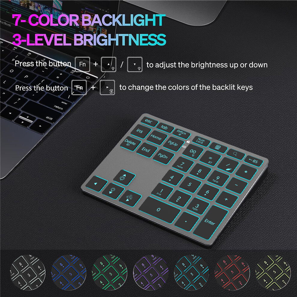 Jomaa đèn nền RGB bluetooth Bàn phím số Backlit Bàn phím số bluetooth không dây cho máy tính bảng máy tính xách tay Macbook iPad PC 34 phím có thể sạc lại số kỹ thuật số bàn phím cho kế toán IOS