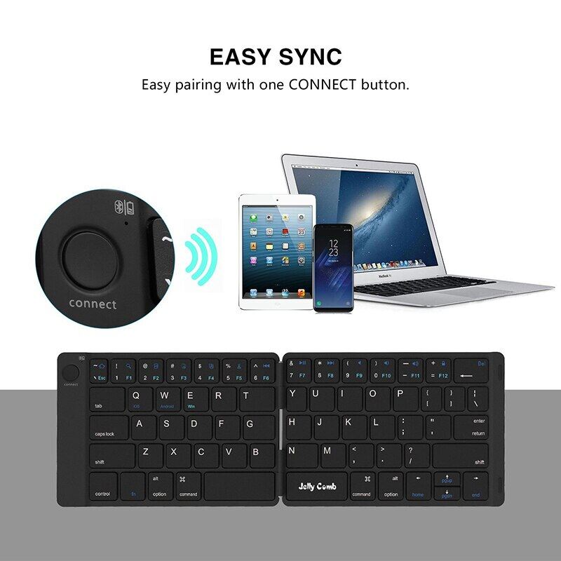 JOMAA Foldable Bluetooth Keyboard 3.0 Ultra Slim Folding Mini Rechargeable Keyboard for iPad Android Mac OS Laptop Tablet