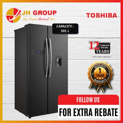Toshiba 591L Side By Side Inverter Refrigerator With Water Dispenser Fridge | Peti Sejuk | Peti Ais
