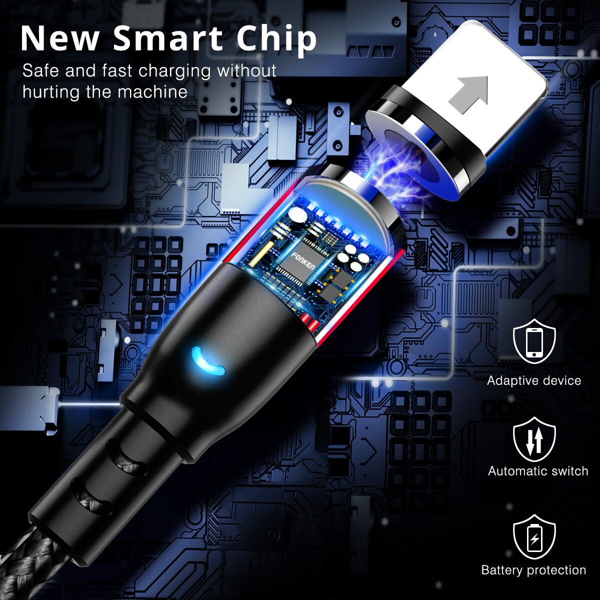 FONKEN 3 Trong 1 Cho Xiaomi Redmi Note7 Lưu Ý 8 Cáp Điện Thoại Sạc Cáp Sạc Nam Châm Loại-C Micro USB Cho LG Vivo Oppo HTC Nam Châm Dây Cáp Sạc Cho IPhone 12 6 XR X 8 Cộng Với Sạc Từ Cáp
