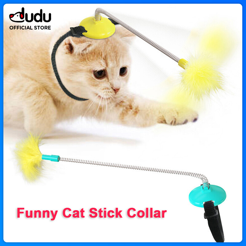 【DUDU Pet】Hot Sale Foot Funny Cat Stick Collar Interactive Suction Spring Cat Feather Wand Teaser Pet Interactive Toy