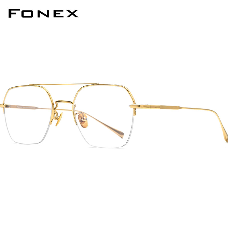 FONEX Pure Titanium Glasses for Women and Men Vintage Round Optical Eyeglass Frame New Korean Style Silver Aesthetic Rectangle Stylish Tiktok Teenager Teens Eyewear 8517
