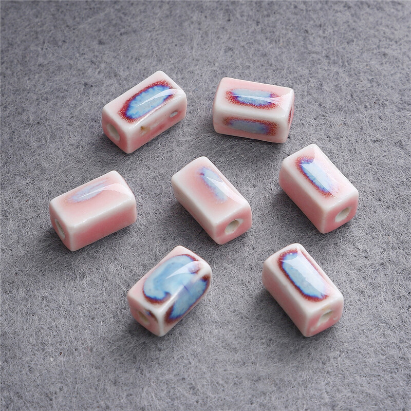 10Pcs 13x8mm Flower Glaze Porcelain Beads Rectangle Cuboid Ceramic Beads For Jewelry Making DIY Charms Bracelet Necklace Crafts