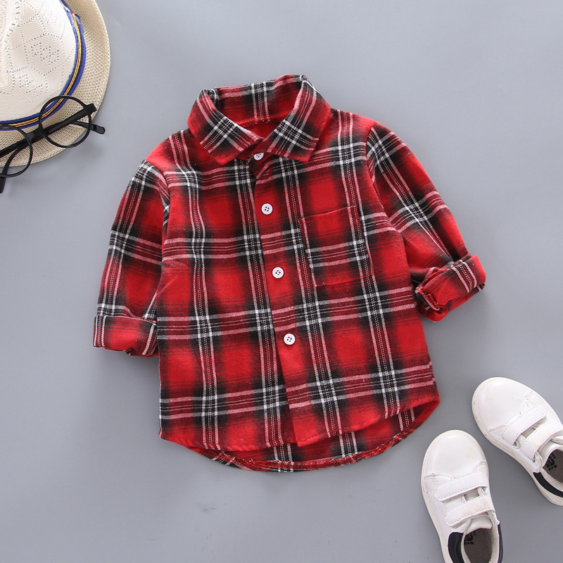 IENENS Kids Baby Cotton Clothing Boys Tops Shirts Casual Clothes Check Blouse Long Sleeves Shirt Infant Toddler Tee Boy Top T-shirt