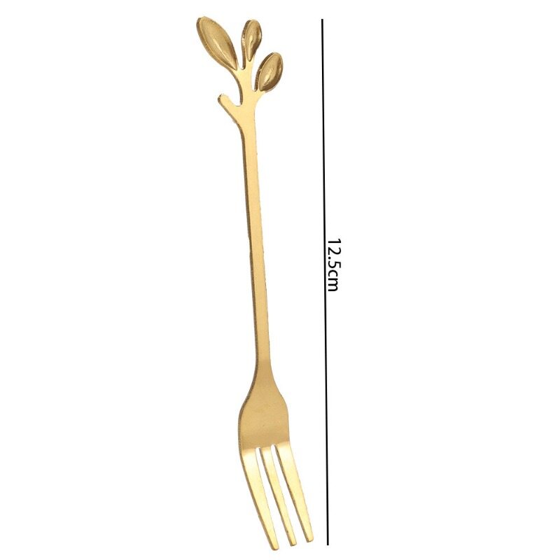 Stainless Steel Leaf Spoon Fork Set Fruit Dessert Coffee Mixing Spoon Kitchen Tableware Accessories