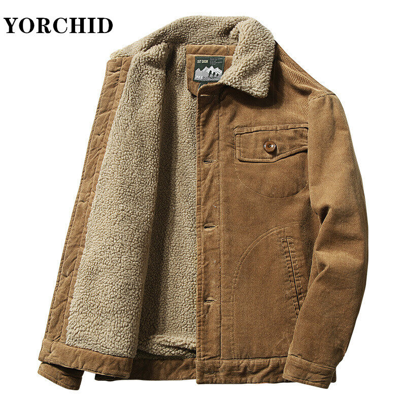 YORCHID Men Warm Corduroy Jackets And Coats Fur Collar Winter Casual Jacket Outwear Men Thermal