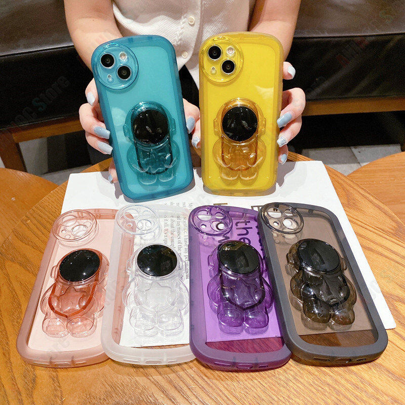 For Realme C55 Phone Case With Astronaut Bracket Soft Transparent Stand Casing Candy Color Camera Protection Back Cover