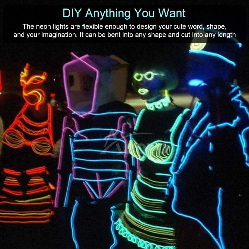 Auoyo 3 Meter LED Light Strip El Wire String Strip Light Cold Lights Strips Neon LED Light Decorative Lamp Car Rope Strip Light for Party Bar Christmas Halloween Automotive Car Interior Decoration