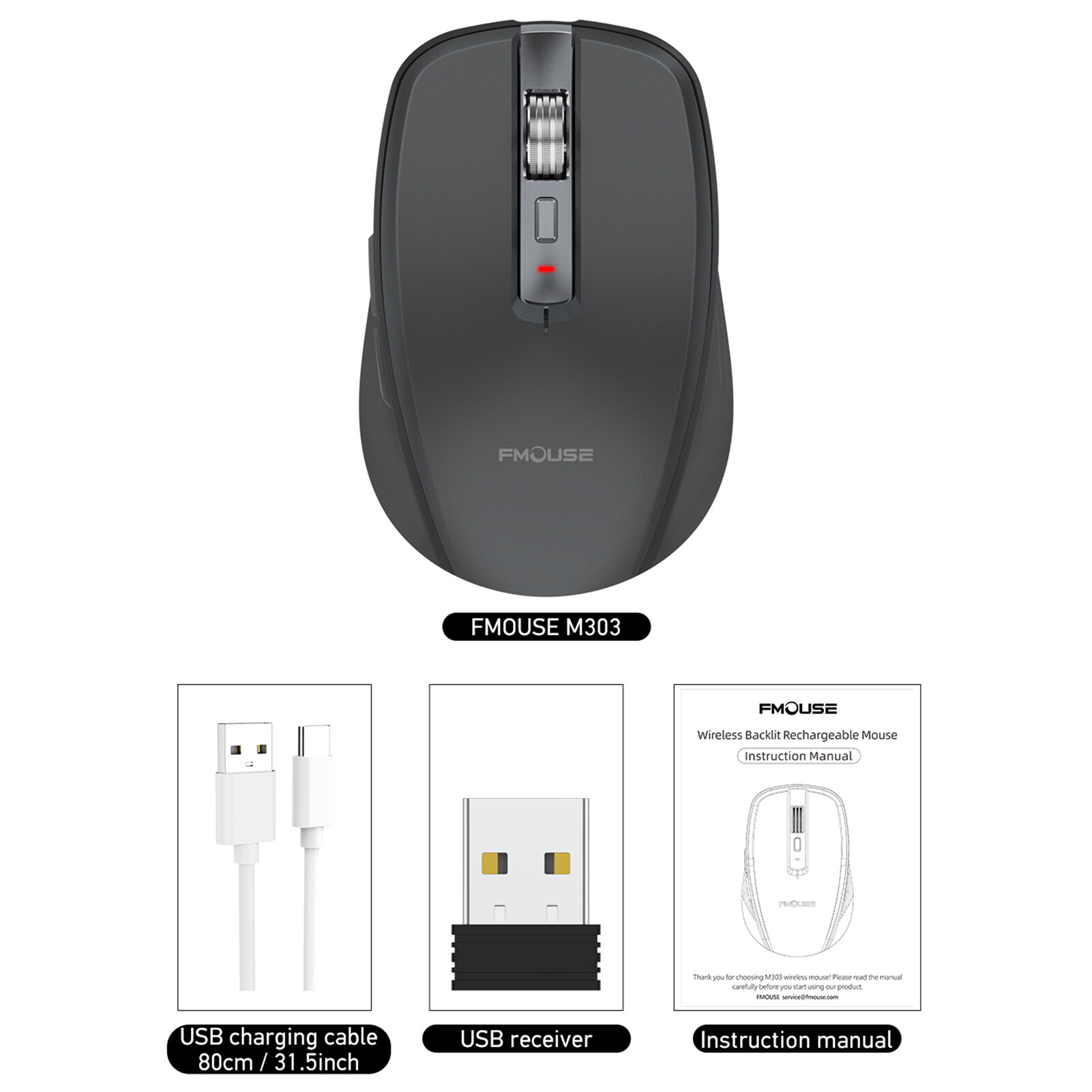 FMOUSE 2.4G+BT5.1 Dual-mode Wireless Mouse Computer Gaming Mice Ergonomic Design 4-gear Adjustable DPI Built-in Rechargeable Battery for Laptop