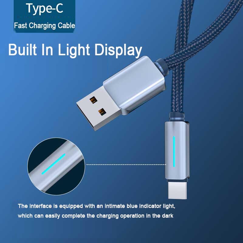 1M USB C Cable Micro USB TypeC Weave Cable 3A Fast USB Phone charger For iPhone 13 Huawei Samsung Mobile Phone Cables With LED Data Wire
