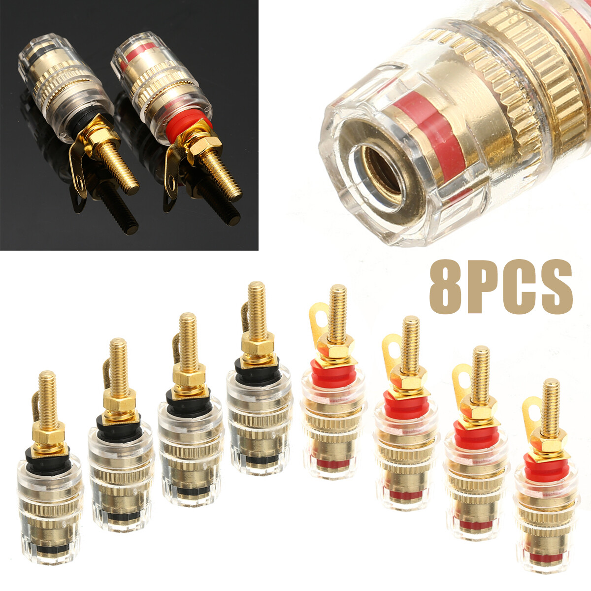 BOKALI 8pcs 42MM Gold Plated Speaker Terminal Binding Post Amplifier Connector Plug