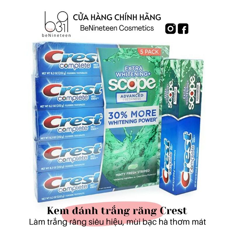 [MỚI] Kem Đánh Trắng Răng Crest Complete Extra Whitening Scope Advanced Freshness 232g