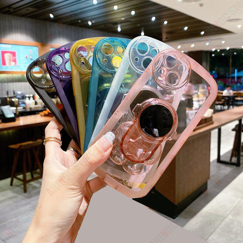 For Realme C55 Phone Case With Astronaut Bracket Soft Transparent Stand Casing Candy Color Camera Protection Back Cover
