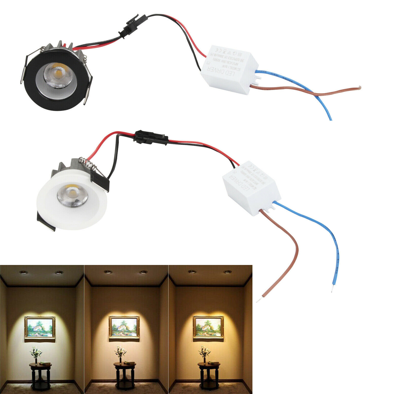 Eranpo high power led mini ceiling led spot light lamp 3w 220v 85-265v led cob downlight white/black minidownlight cabinet spot lamp