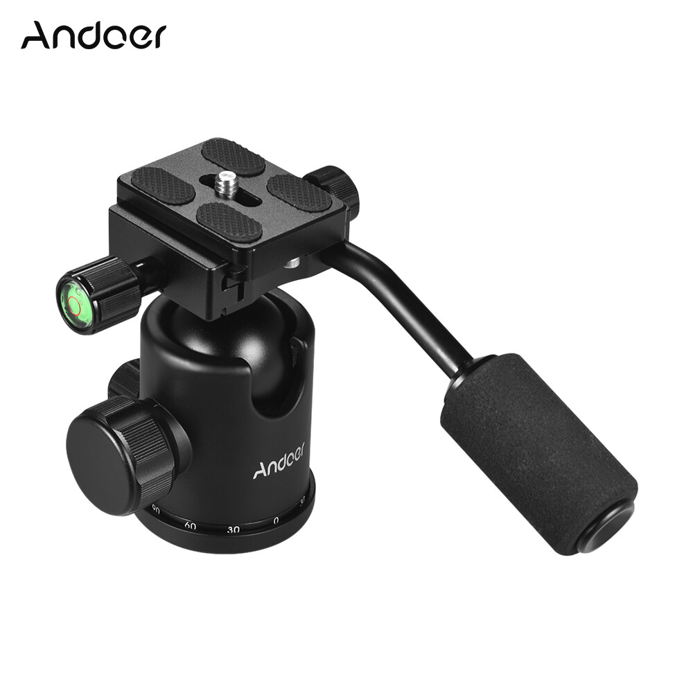 Andoer Handle Tripod Ball Head 360 Degree Rotating Panoramic Ballhead with 1/4inch Srew 3/8inch Screw Hole for DSLR Camera Max. 15kg Load