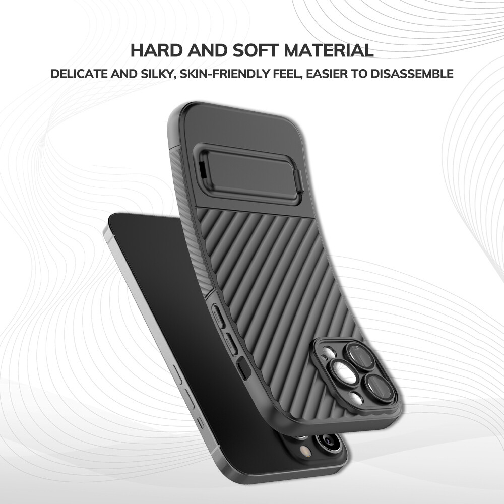 Shockproof Soft Case for Apple iPhone 13 / iPhone 13 Pro / iPhone 13 Pro Max BIBERCAS Full Protection Back Cover Wave Casing with Kickstand