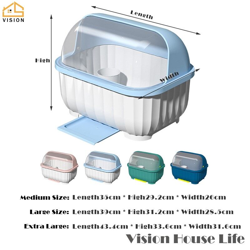 Vision Giá Thoát Nước Bát Đĩa Nhà Bếp Hộp Đựng Ráo Nước Bộ Đồ Ăn Chống Bụi Dụng Cụ Sắp Xếp Bát Đĩa Gia Dụng Giá Phơi Đĩa Có Nắp Đậy