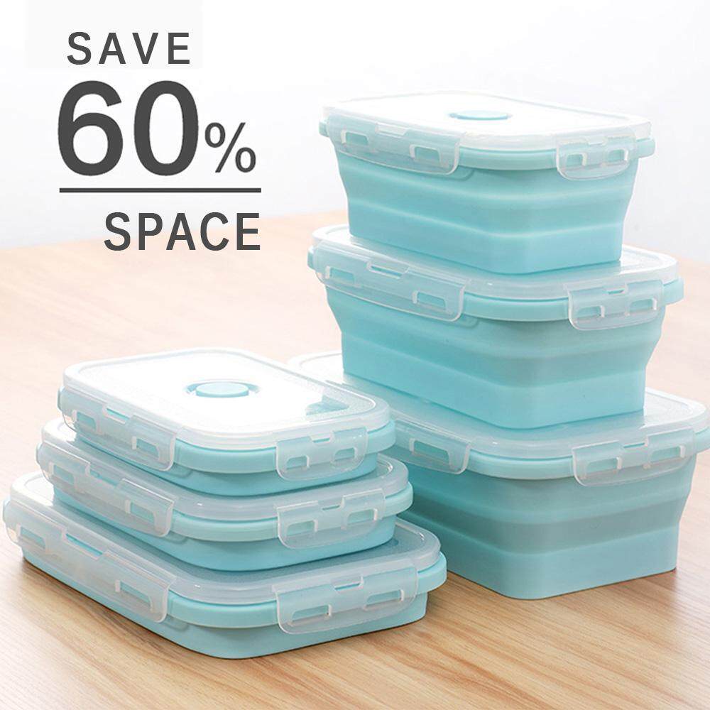 C S Set Of 3 Pcs Siliconeretractable Silicone Folding Lunch Box Collapsible Containers Food Storage Dishwasher And Freezer Safe Portable