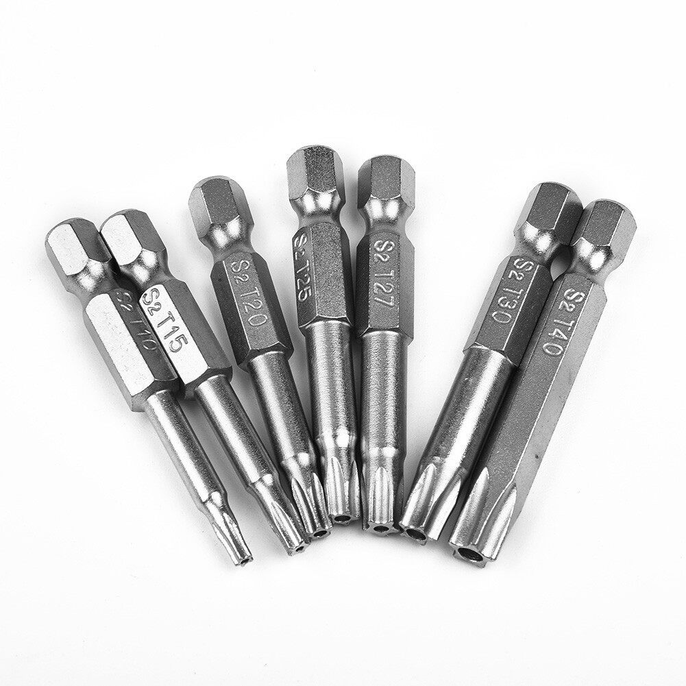 7Pcs Five Star Screwdriver Bits 50mm 1/4" Hex Shank Five-point Magnetic Torx Screwdriver Bits T10-T40