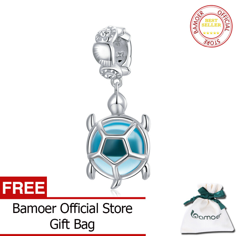 BAMOER 925 Sterling Silver Sea Elves Series Blue turtle Charm Pendant for Original Bracelet Bangle Making Jewelry SCC1804