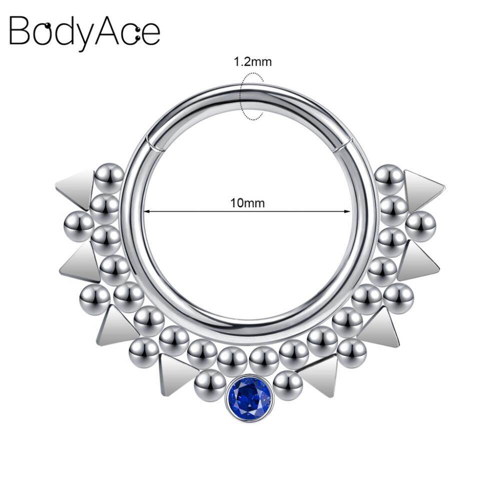 Bodyace 1 PC 10mm Copper Nose Piercing Clicker CZ Hinged Segment Septum Ring Bee-pattern Ear Helix Daith Piercings