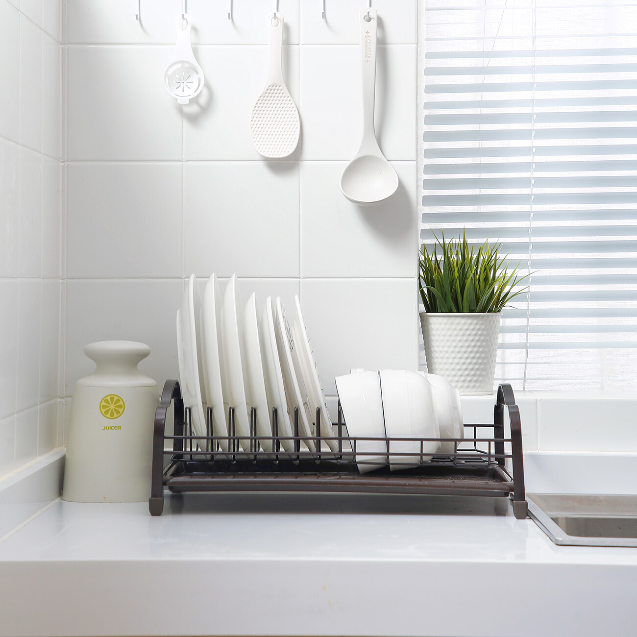 CNMF Iron Drain Rack Double-layer Dish Holder with Drain Tray Sink Tableware Storage Rack
