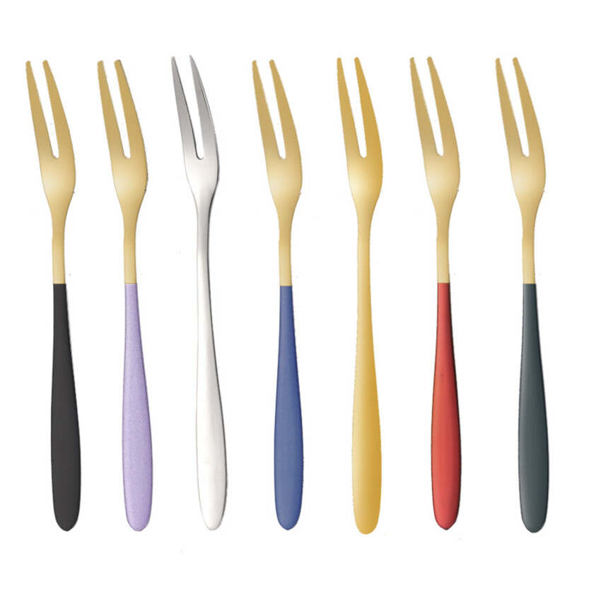 7pcs 304 Stainless Steel Fruit Fork Dessert Cake Forks Salad Fork For Party Kitchen Tableware