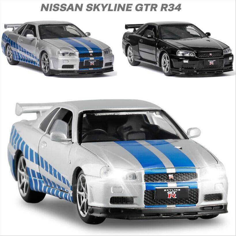 1 32 Nissan Skyline Gtr R34 Diecast Vehicles Car Model Sound And Light Pull Back Car Model Collection Car Toys Lazada Singapore