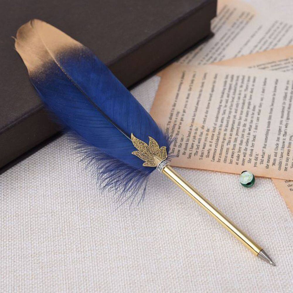 MMLUCK Business Gift Writing Supplies Office Supplies Feather Ballpoint Writing Pen 0.5mm Ballpoint Pen Feather Decor