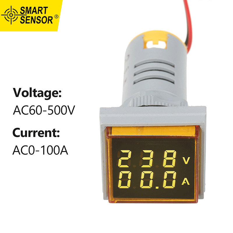 Smart Sensor Mini Square Digital Volt-ammeter Voltammeter Ammeter Voltmeter Double LED Display Voltage & Current Meter Indicator Monitor AC Panel Meter AC60-500V AC0-100A
