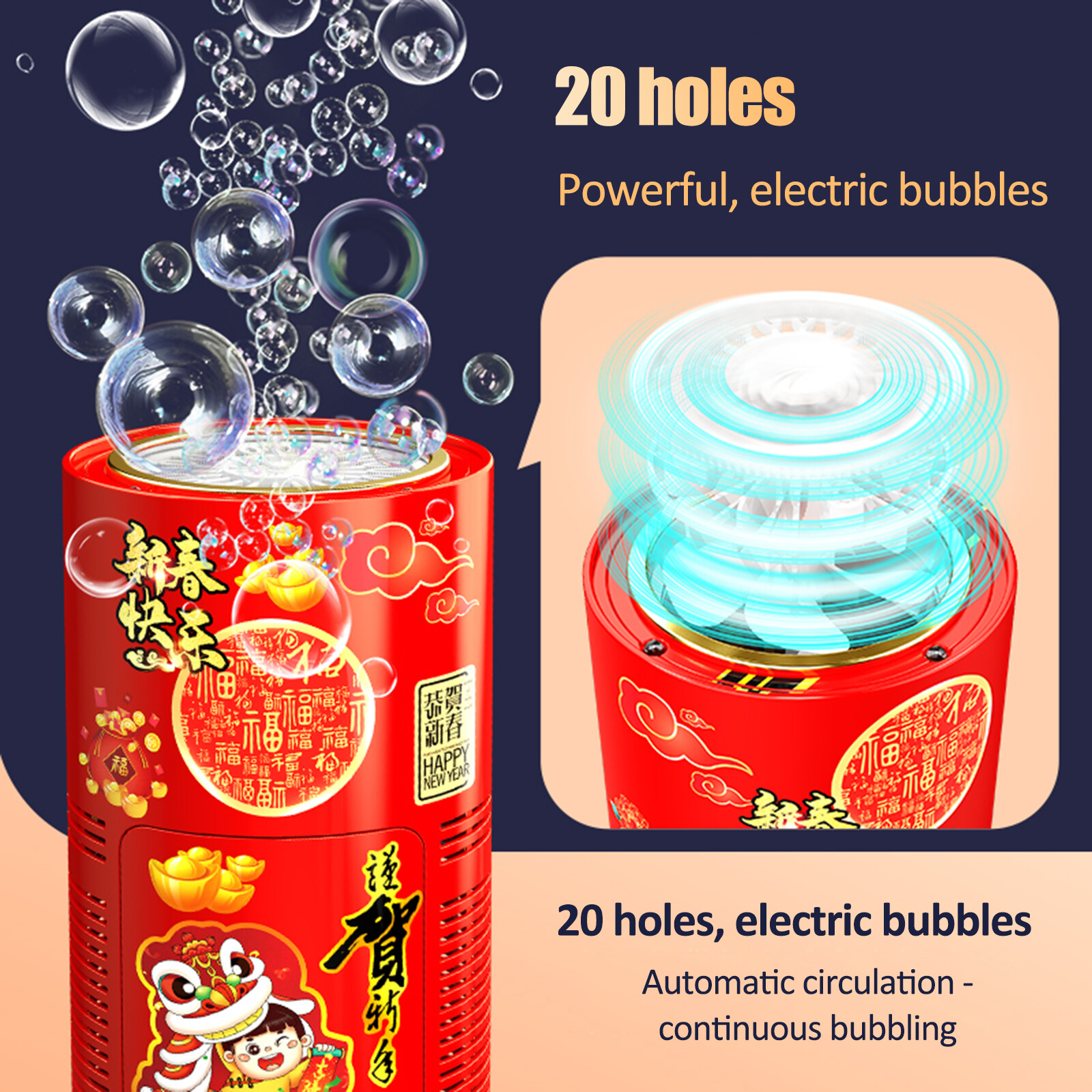 [Likelyhood] 50/240ML 2024 Dragon Year Automatic Bubble Machine Simulation Firecrackers Sound Children's New Year Music Toys Lighting Bubbler With LED Lights New Year Gift 新年发光烟花声泡泡机 儿童过年玩具 新年礼物