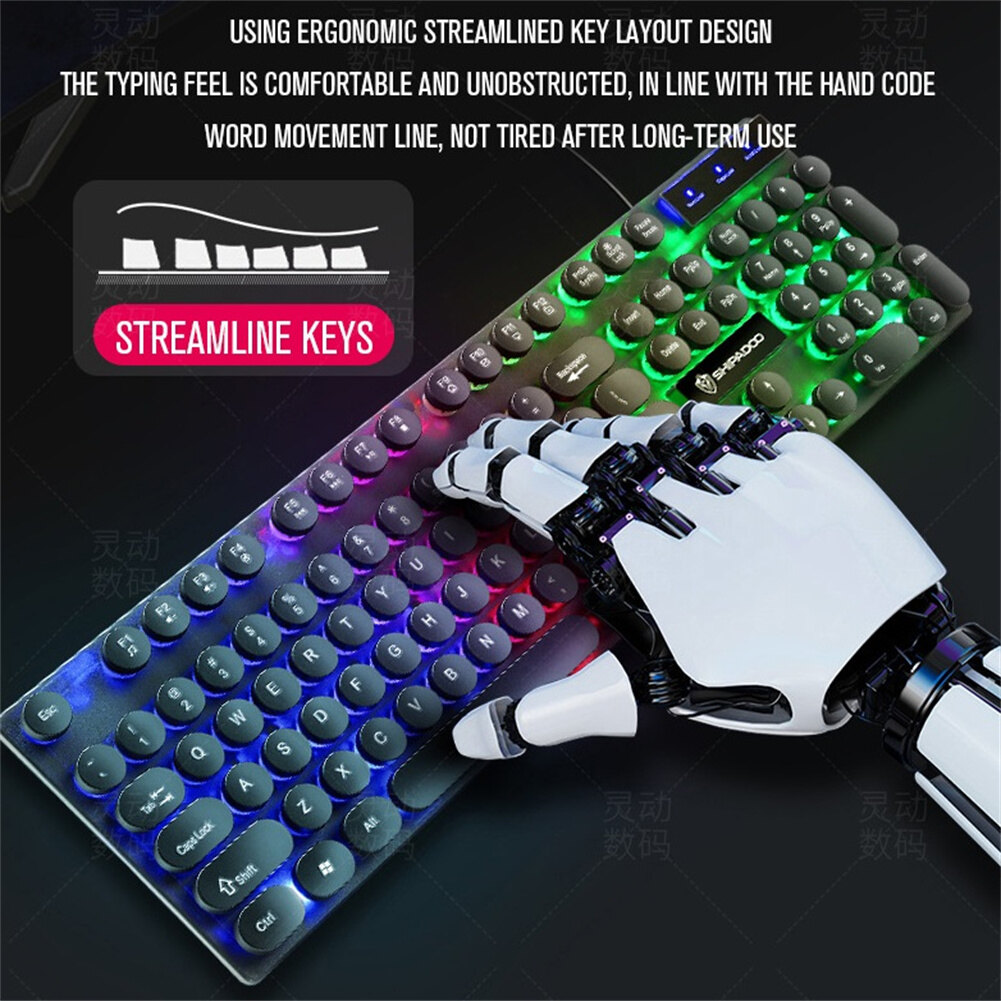 MV Wired Keyboard Mouse Set ful Backlight Ergonomic Mechanical 108 Keys Keyboard 3d Rollers Mouse For Computer Game